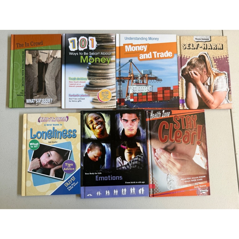 Teen Life Skills Educational Book Lot Money Emotions Peer Pressure Skin Care 7pc